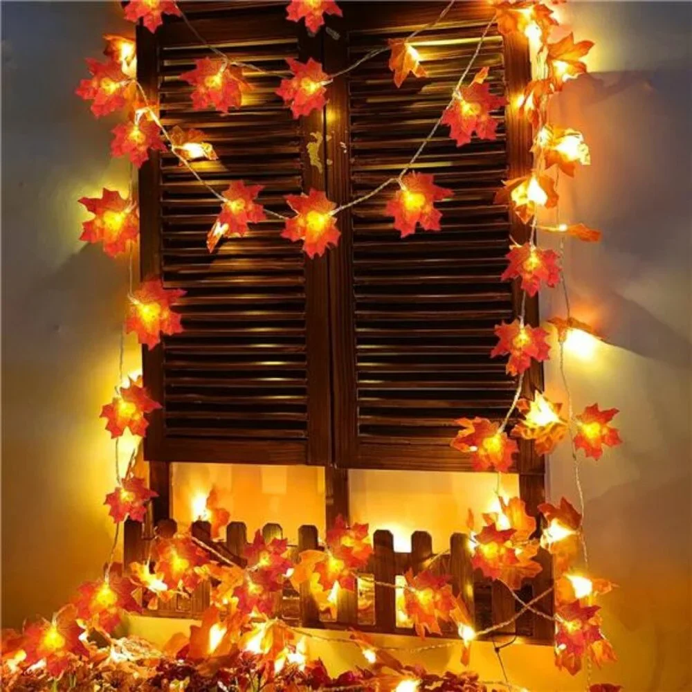 2 Pack Fall Decor Enlarged Maples Leafed Fall Lights Thick Leafs Garlands